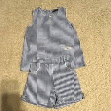 Vintage Levi Strauss Red Tab Girls Blue Gingham Sleeveless Top Shorts Set