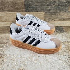 Adidas VL Court Bold Kids Shoes Sz 5 White Black Gum Leather Lace Up Sneakers