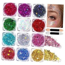 Body Glitter Face Glitter Makeup Festival Glitter, 12 Colors 3mm/1mm/0.2mm
