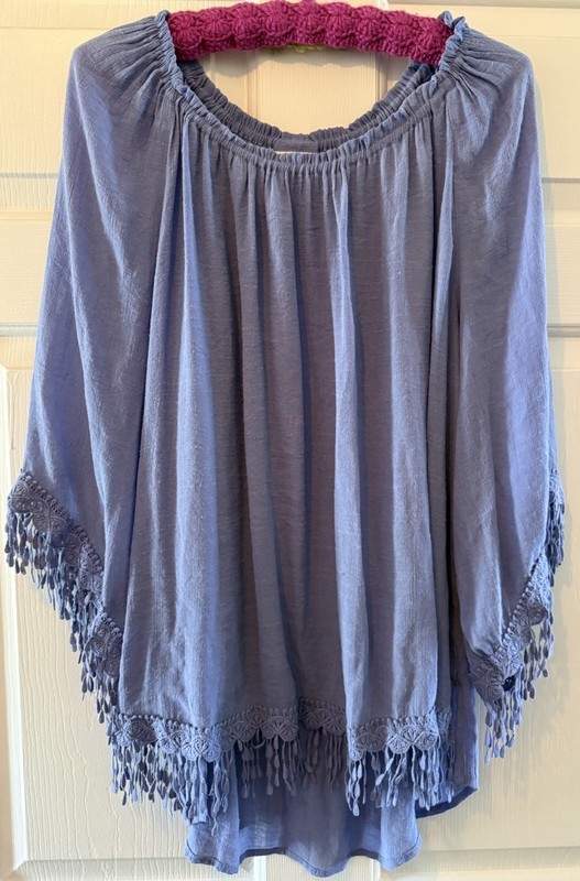 Avenue Blue Fringe 3/4 Sleeve Tunic Blouse Plus Size 18/20 Women