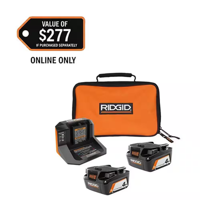 #ad RIDGID 18V Lithium Ion 2 4.0 Ah Battery Starter Kit with Charger and Bag $74.35
