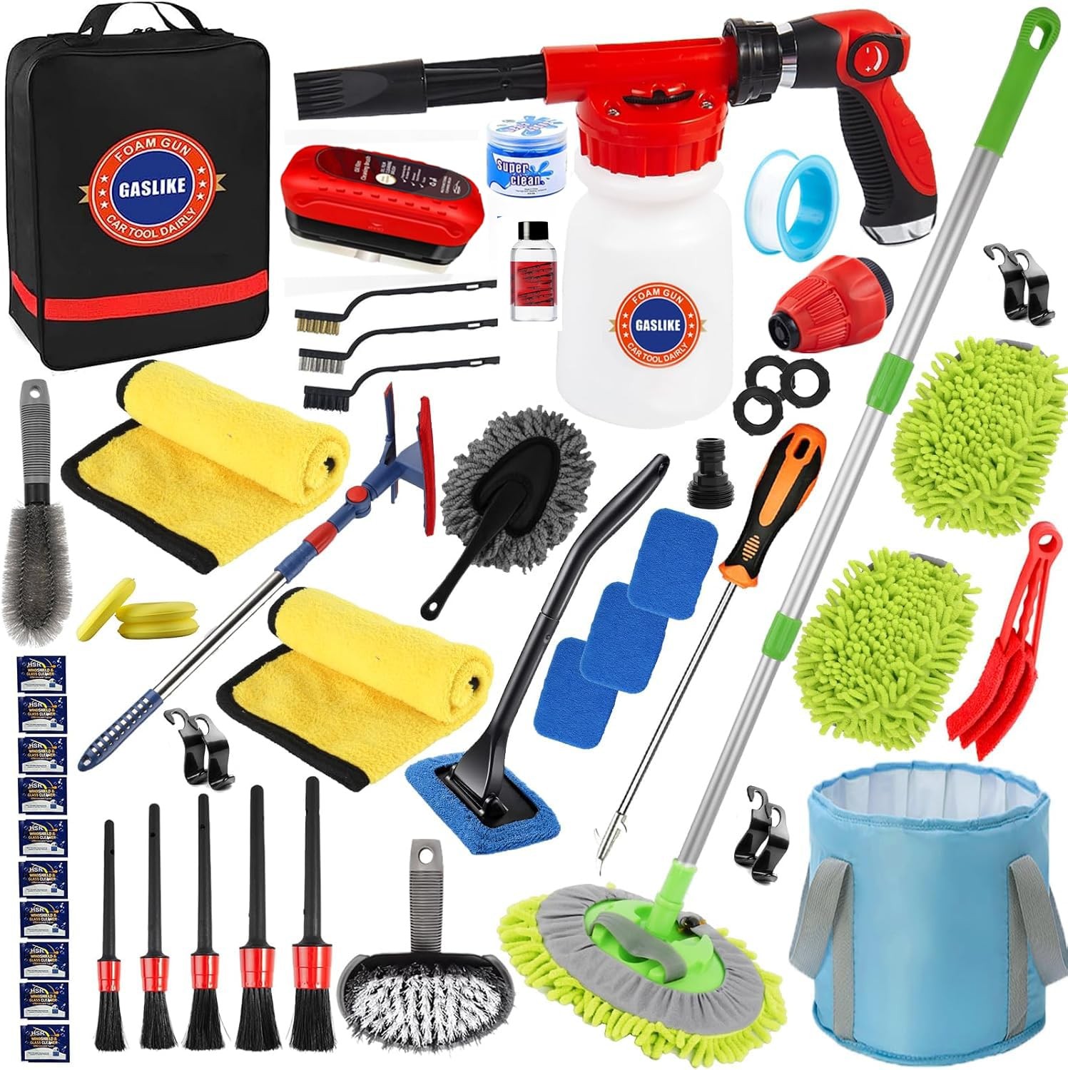 56Pcs Car Wash Cleaning Kit with Foam Gun, Car Wash Brush with Long Handle