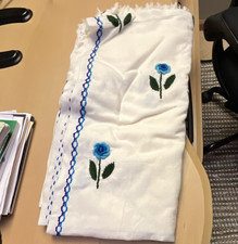 Cotton Indian Shawl Standard Rectangular White Blue Green Embroidered Floral
