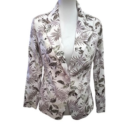 Solitaire Womens S Linen Cotton Tropical Palm Leaf Blazer Jacket NWT Natural