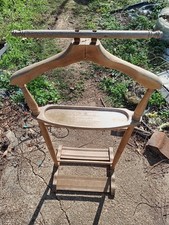 Vintage Wooden Valet Stand Clothes Butler Organizer w Hanger  Tray Yugoslavia