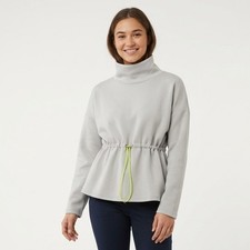 Varley Freya Funnel Neck Sweatshirt Women's M Gray Stretch Drawstring Waist Logo