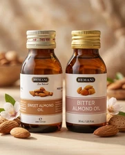 Sweet & Bitter Almond Oils Set– Face, Body, Hair– Hydrating & Strengthening 30ml