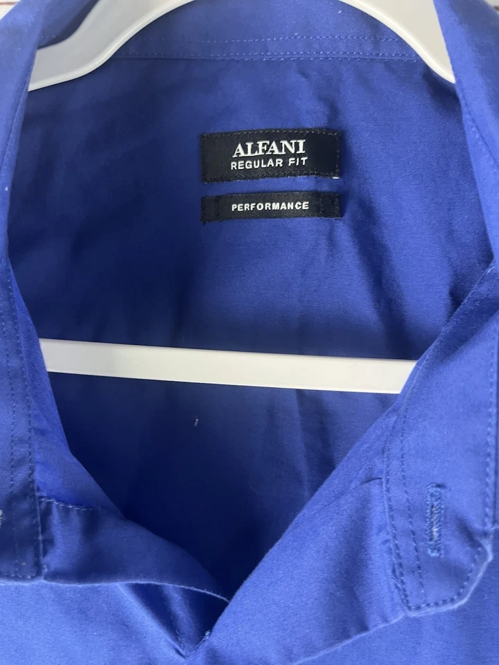 ALFANI Dress Shirt  Men's Regular 2XL 18-18.5 36-37 Long-Sleeve Button Up Blue - Image 3 of 4