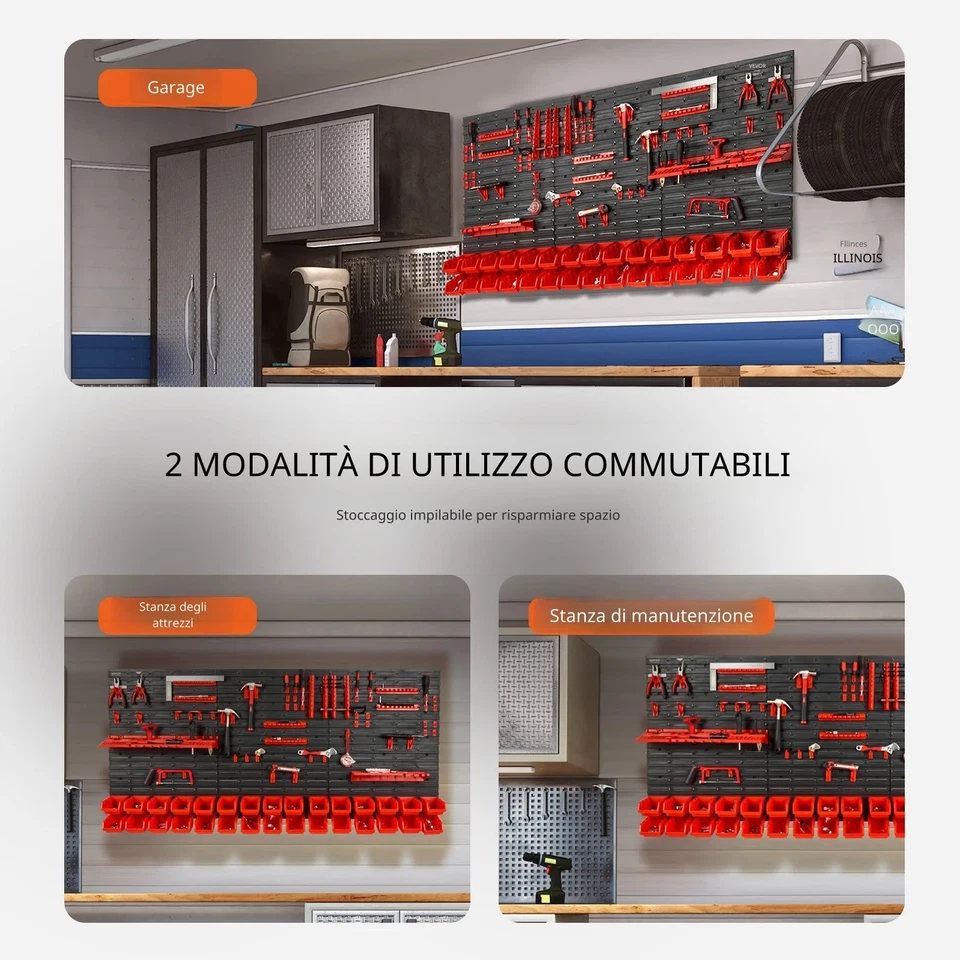 PANNELLO DA PARETE 30pz PORTAUTENSILI MINUTERIA ORGANIZZATORE OFFICINA GARAGE - Imagen 3 de 4
