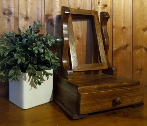Vintage Handcrafted Wooden Tabletop Vanity W/ Frame Removable Drawer No Mirror