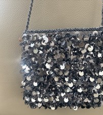Y2K Blue Hand Dangling Sequin Purse Evening Bag Clutch Braided Handle