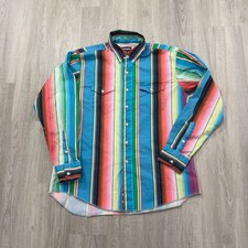 Vintage Wrangler Shirt Men's 16.5 XL Colorful Striped Brushpopper Western 90s
