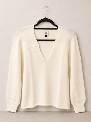 Cabi Easy Pullover Damen Größe M Elfenbein V-Ausschnitt Pullover Neu