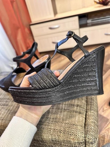 Women UGG Heels Black Leather 38.5