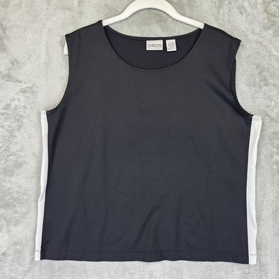 Chicos Shirt Womens Size XL Black White Sleeveless Tank Top Made USA Nylon Blend