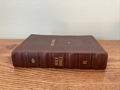#ad KJV Giant print Bible Natural Genuine Leather Thumb Indexed Red Letter $59.99