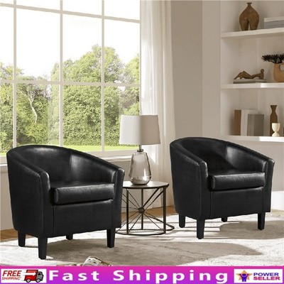 Faux Leather Barrel Accent Chair Set of 2 Living Room Comfortable Seating New