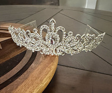 Silver Tone Rhinestone Tiara Headband Crown Hair Accessory, Clear, Metal