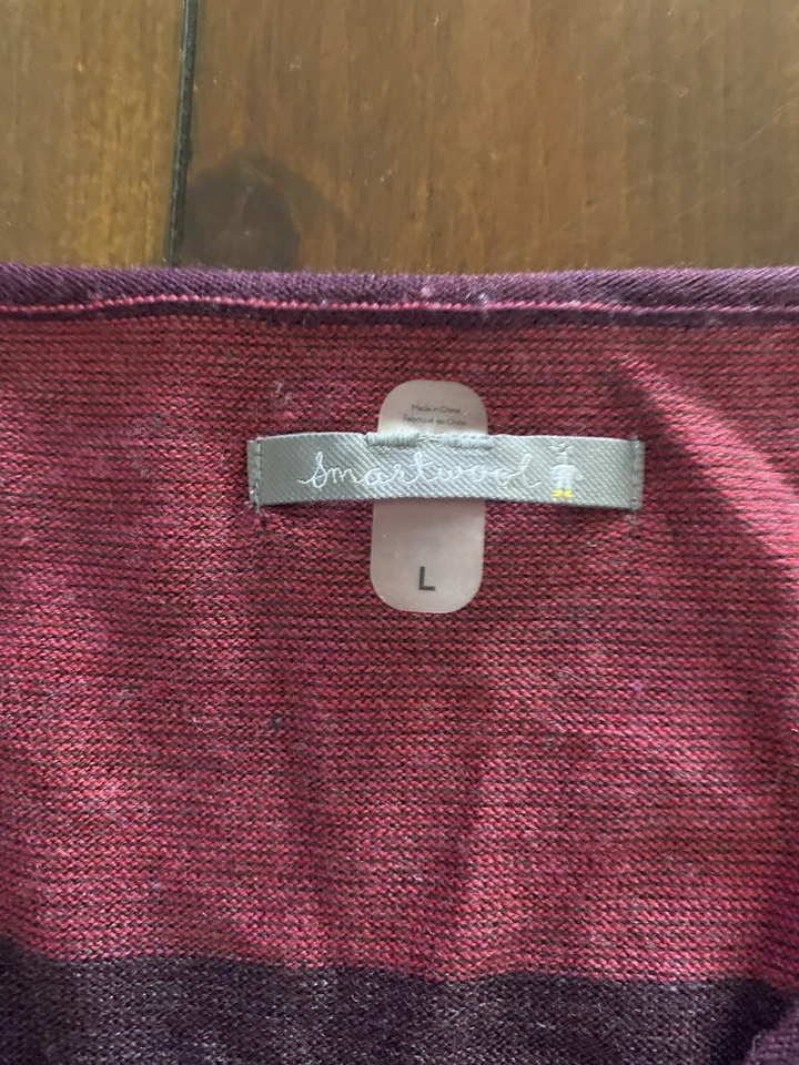 SmartWool Women’s Wool Blend Mixed Media Striped V Neck Sweater Size L - Image 2 of 4