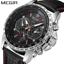 Waterproof Durable MEGIR Men's Stainless Steel Analog Sports Quartz Wrist Watch