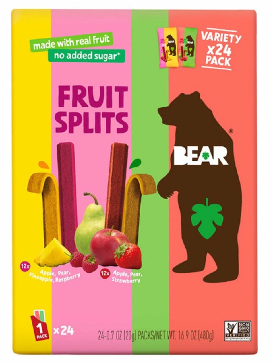 Bear Fruit Splits Variety Pack Made with Real Fruit 24 Count x 0.7 oz