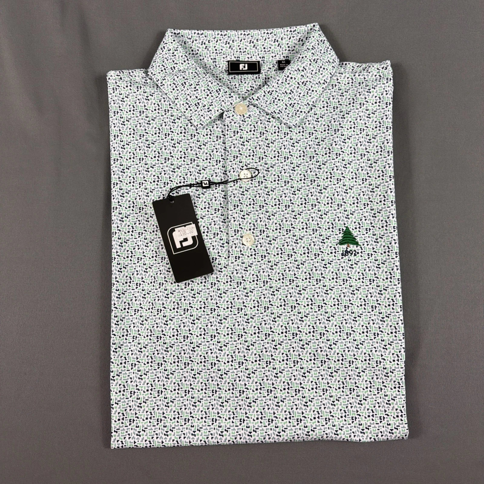 FootJoy Golf Shirt Polo Sleeve Logo Gamer Print Medium White Polyester MSRP $95