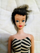 Vintage Barbie original 1960/,Black Hair, in original black striped bathing suit
