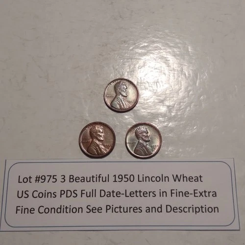 Lot #975 3 Beautiful 1950 Lincoln Wheats 1950-P 1950-D 1950-S F-VF See Pictures