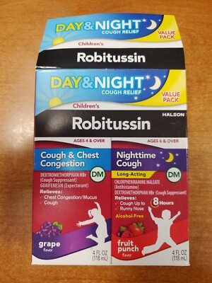 2Pk Robitussin Childrens Day & Night Cough/Chest Congestion Liquid Exp 10/25 E6C