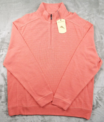 TOMMY BAHAMA Sweater Mens Large Pink Salmon Outdoor 1/4 Zip Casual Classic NWT