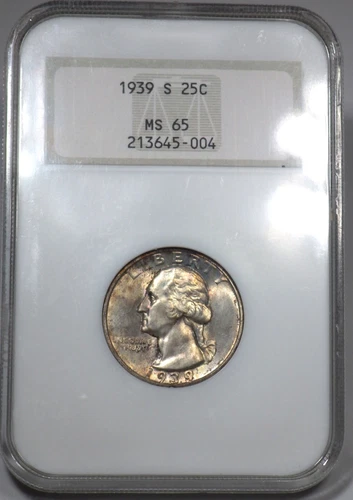 1939-S Washington Quarter NGC graded MS 65  "Rustic Toning"