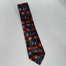 STEVEN HARRIS hand made Halloween tie Jack-o-lantern spider cobweb moon pumpkin