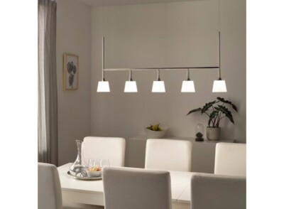 Ikea TYBBLE LED pendant lamp with 5 lamps, nickel plated/opal glass