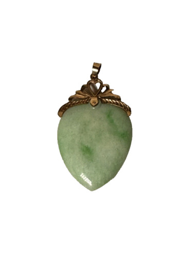 Estate Vintage 14K Yellow Gold Green Jade Heart Pe