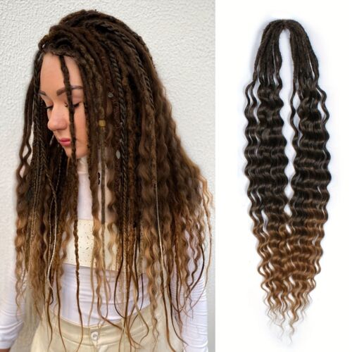 T1/30 Double Curly Ended Dreadlocks Extensions 24inch Soft Boho Locs Synthetic - Foto 1 di 22