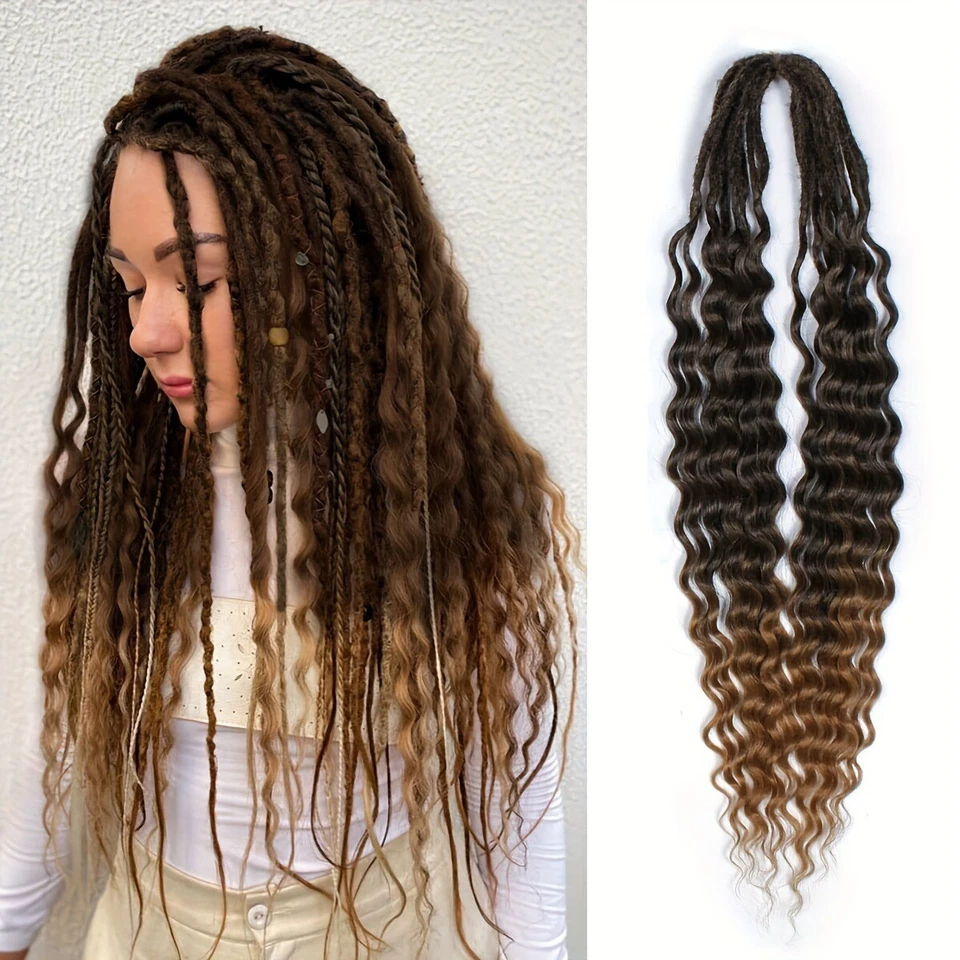 Black Double Curly Ended Dreadlocks Extensions 24inch Soft Boho Locs 10/20/30s - Image 4 of 4