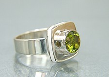 Peridot Ring. With White Marble Inlay. Custom Stone. Size 7.5