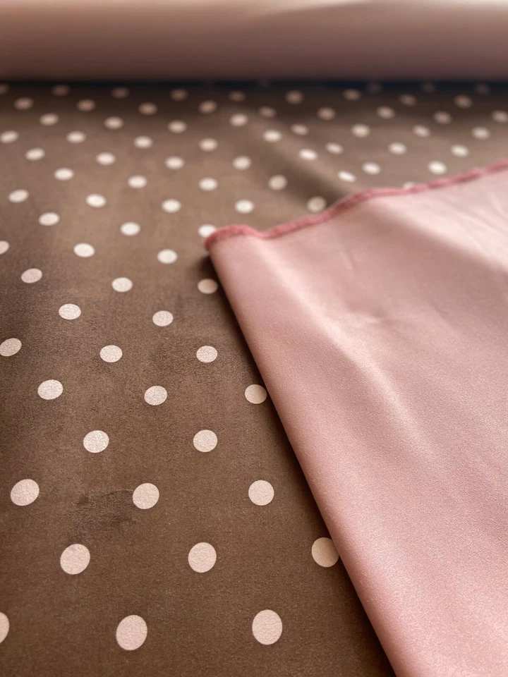 Brown with Pink Polka Dot Faux Suede Fabric BY THE YARD Newport Textiles - Image 3 of 4
