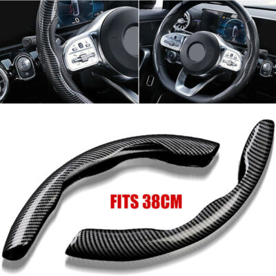 2X Carbon Fiber Black Accessories Car Steering Wheel Booster Cover Non-Slip Trim 2X Carbon Fiber Black Accessories Car Steering Wheel Booster Cover Non-Slip Trim