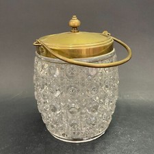 Pot à biscuits en verre travaillé, avec anse et couvercle  (H : 15 cm)