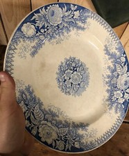 Plat Faïence Ancienne Sarreguemines Jardinière Terre de Fer Fleur Bleue Service
