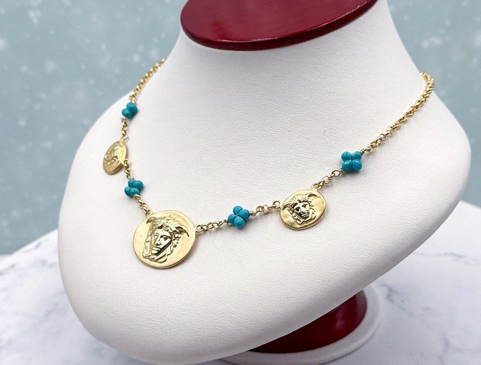 TAGLIAMONTE Designs(1782N) 925SS/YGP Cameo Necklace w/ Turquoise*Medusa*Reg.$300 - Image 4 of 4