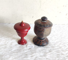 Antique Handmade Wooden Pot With Lid 2 Pcs Decorative Collectible Old WN149
