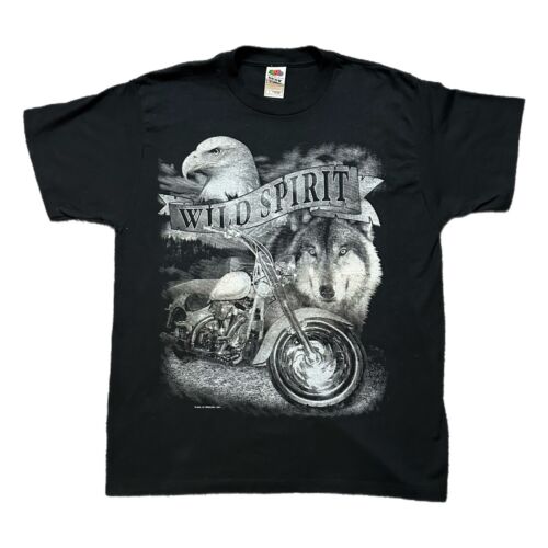Vintage Nature Wild Spirit Motorcycle Shirt Sz L Eagle Wolf Classic Y2k - Picture 1 of 3