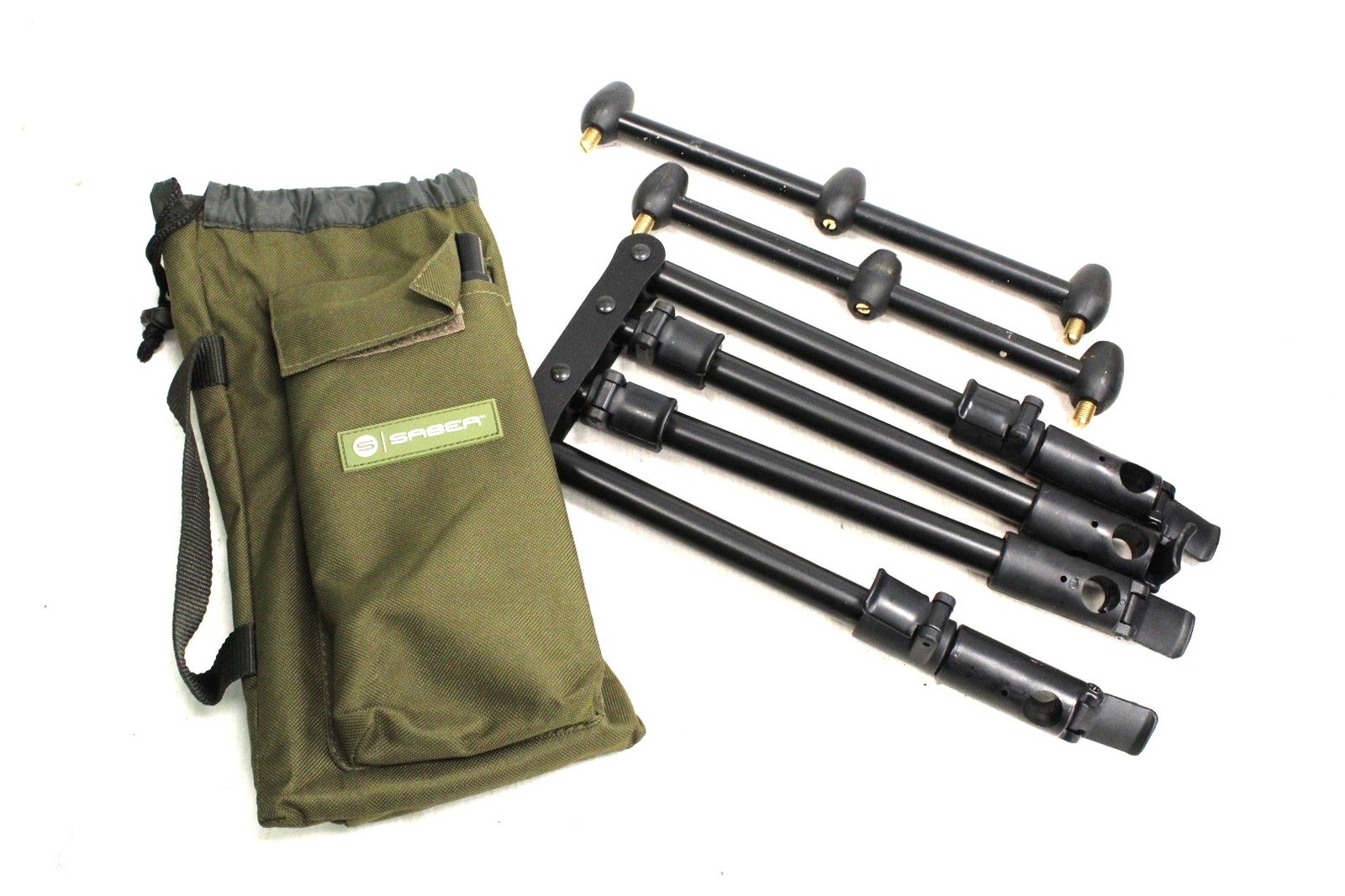 SABER Low Pro Fishing Rod Pod 2/3 Pod Set up In Heavy Duty Carry Case
