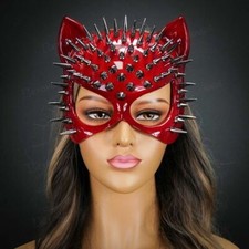 Steampunk Mask Red Cat Masquerade Spikes Face Mask Costume Cosplay Halloween