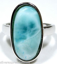 18x6mm Authentic AAA Genuine Dominican Larimar 925 Sterling Silver Ring 6 or 8