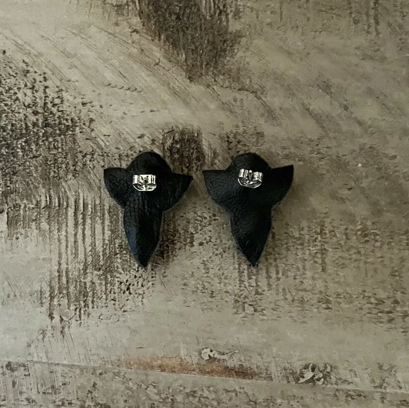 Suzanna Dai Anthropologie Crystal Cluster Stud Earrings Pink Gray Leather Back - Image 4 of 4