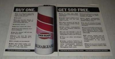 1987 Eveready Rechargeable Batteries Ad - Buy One Get 500 Free