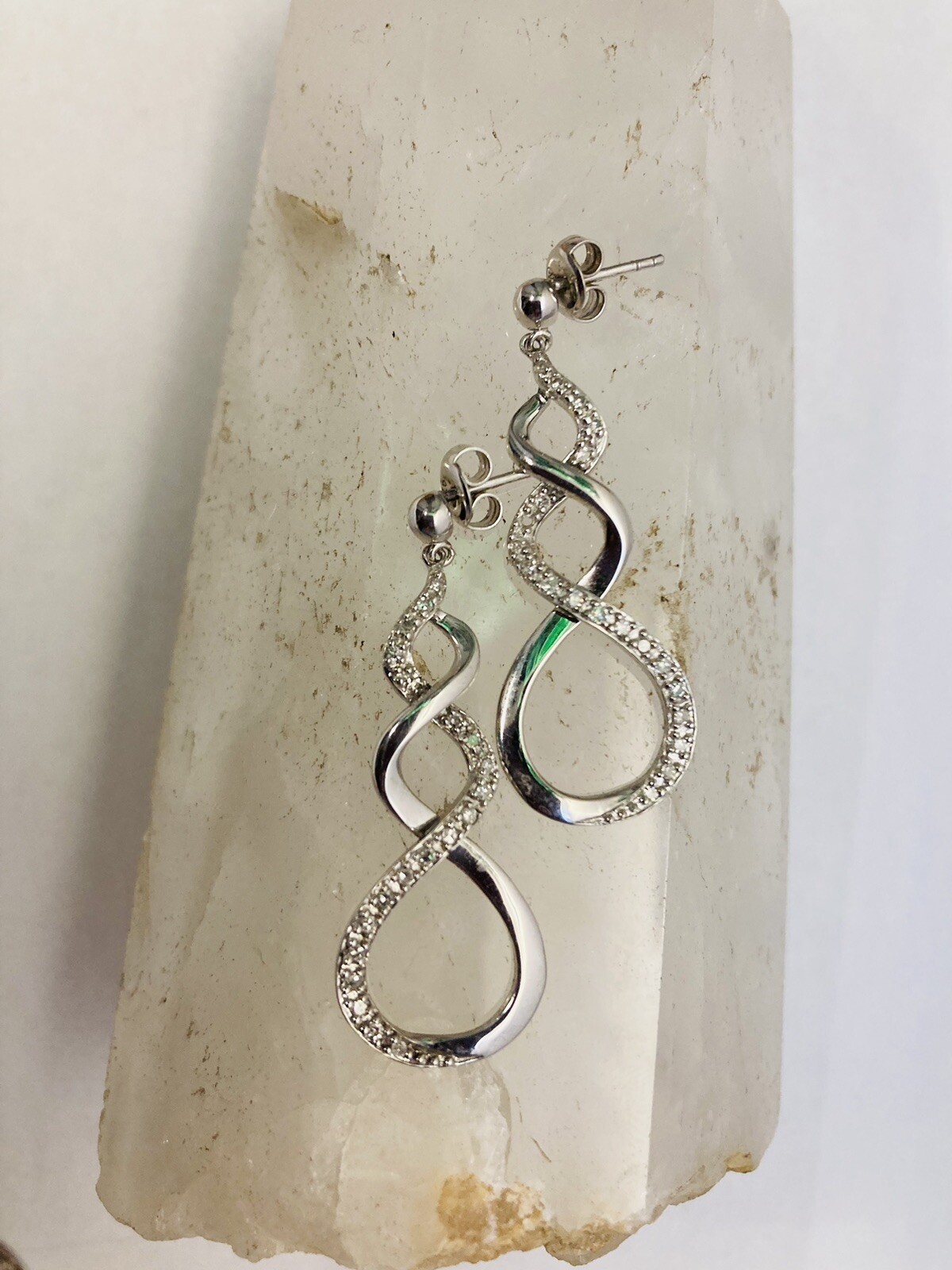 Sterling Silver - Diamond Infinity Loop Dangle Po… - image 5